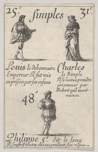 Louis le debonnaire... Charles le Simple, ze Hry francouzských králů Jeu des Rois..., 1644. od Stefano della Bella