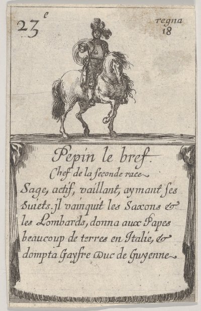Pepin stručný náčelník druhé rasy..., ze Hry francouzských králů Jeu des Ro..., 1644. od Stefano della Bella