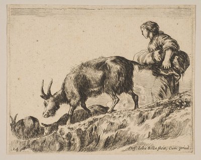 Deska 14: pastýřka pasoucí kozy, ca. 1641. od Stefano della Bella