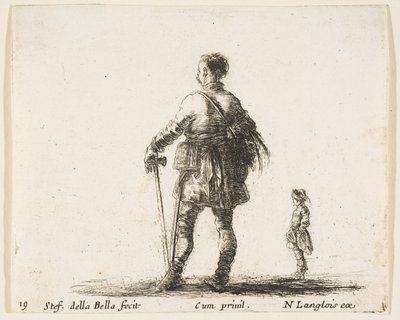Talíř 19: Polský šlechtic v dvorním oděvu, stojící uprostřed, při pohledu zezadu, a..., ca. 1644-47. od Stefano della Bella