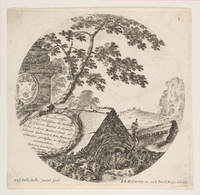 Deska 1: fragmenty z antických památek, z římských krajin a zřícenin Krajiny..., ca. 1646. od Stefano della Bella
