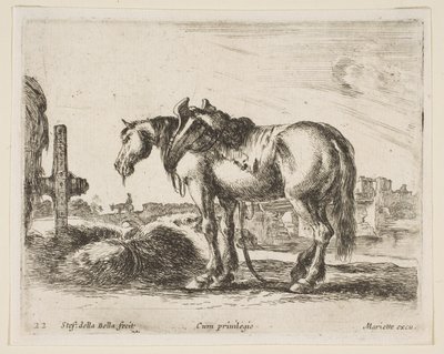 Talíř 22: vozíkový kůň, z Různá zvířata Diversi animali, ca. 1641. od Stefano della Bella
