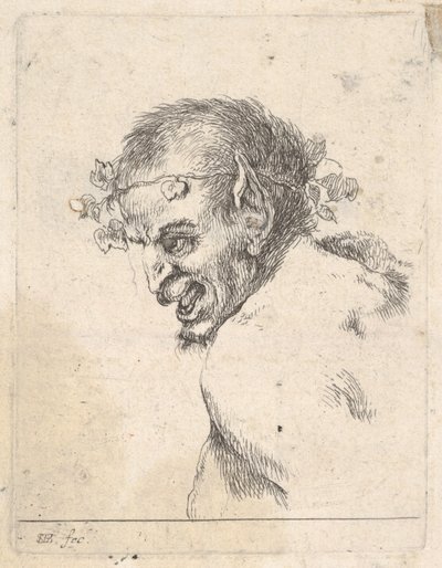 Deska 29: busta smějícího se satyra, z profilu vlevo, z „Různých portrétů“ ..., ca. 1647. od Stefano della Bella