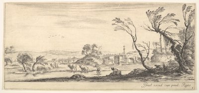 Talíř 2: selka, která si sundá boty uprostřed, další selka a dvě c..., ca. 1641. od Stefano della Bella