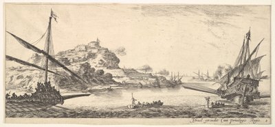 Talíř 8: Příď lodní kuchyně vlevo a další kuchyně vpravo, při pohledu zezadu..., ca. 1641. od Stefano della Bella