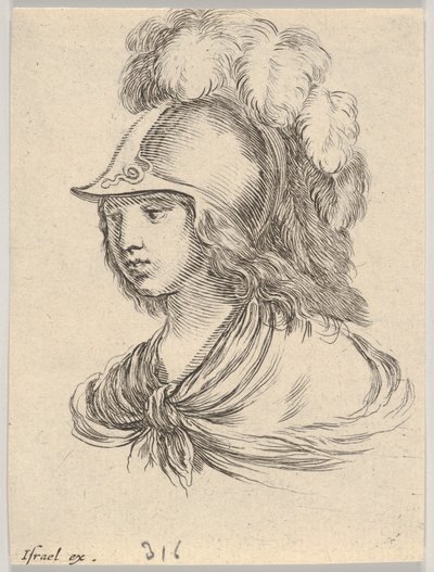 Deska 9: busta Minervy s přilbou s perem, při pohledu doleva, z ..., 1650. od Stefano della Bella