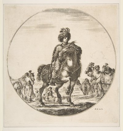 Polský jezdec obrácený vpravo, kruhová kompozice, z Figurky na koni Cav..., ca. 1651. od Stefano della Bella