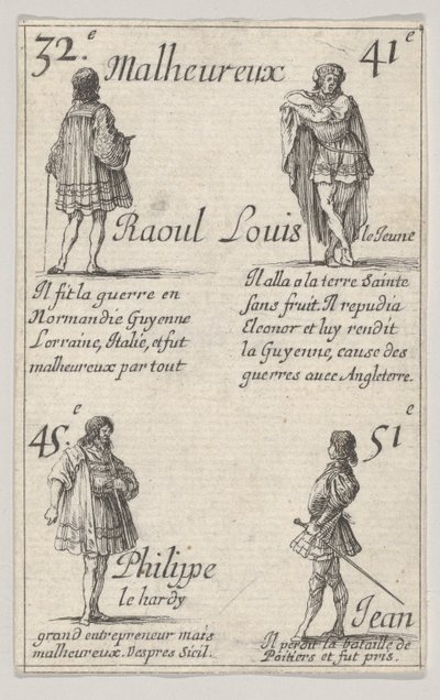 Raoul... Ludvík mladší..., ze Hry francouzských králů Jeu des Rois de France, 1644. od Stefano della Bella