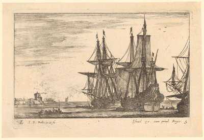 Mořská krajina se dvěma loděmi vztyčujícími plachty od Stefano della Bella
