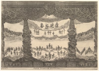 Šestá scéna, nebesa, ze svatby bohů Le nozze degli Dei, 1637. od Stefano della Bella