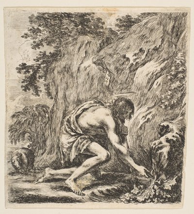 St. John the Baptist Drawing Water from Pramen, ca. 1649. od Stefano della Bella