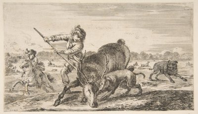 Jelen na uzdě, z lovů zvířat Lovy na různá zvířata, ca. 1654. od Stefano della Bella