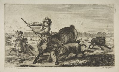 Jelen na uzdě, z lovů zvířat Lovy na různá zvířata, ca. 1654. od Stefano della Bella