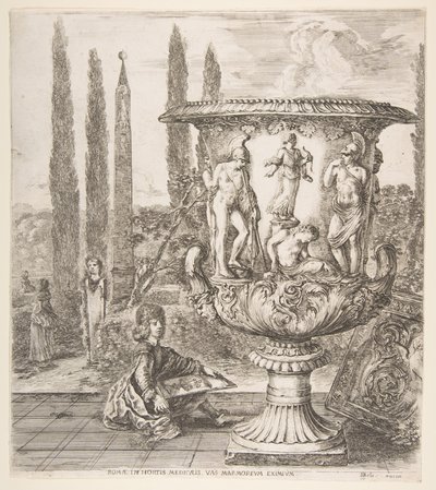 Medicejská váza, velká váza vpravo zdobená vyobrazením oběti..., 1656. od Stefano della Bella