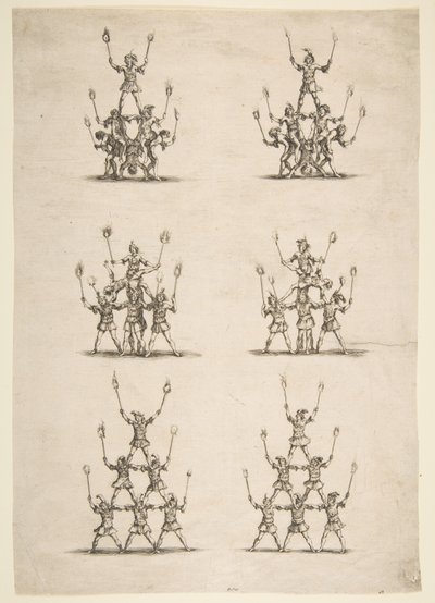 Třicet šest akrobatů v šesti skupinách, 1652. od Stefano della Bella