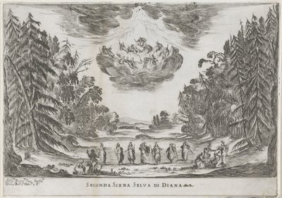 Tweede scéna: het bos van Diana Druhá scéna Dianina lesa (název na objektu) Liberetto ter ere van de bruiloft van Ferdinando II de