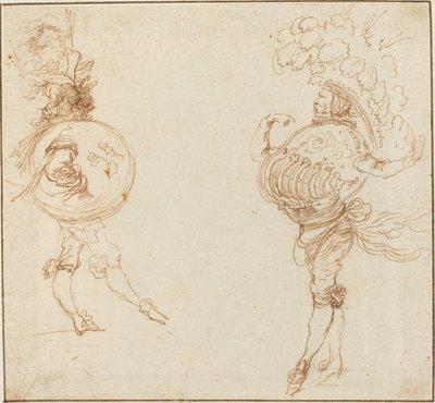 Dva muži v maškarních kostýmech: Země a průvodová helma, c. 1645. od Stefano della Bella