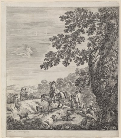 Dva jezdci projíždějící poblíž stáda zvířat, 1656. od Stefano della Bella