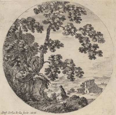 Dva cestovatelé procházející kolem starého dubu, 1656. od Stefano della Bella