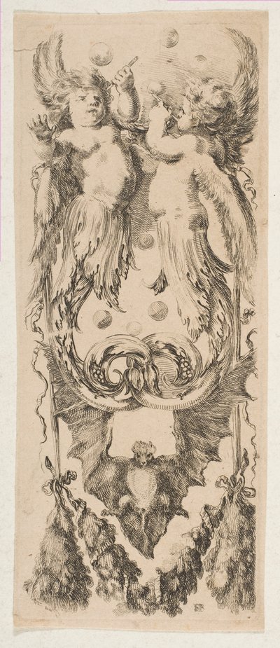 Dvě okřídlené děti s těly měnícími se v ozdobné foukající bubliny, ca. 1653. od Stefano della Bella