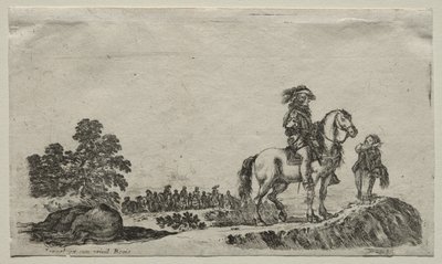 Různé postavy a krajiny: Ztracený jezdec hledá cestu, 1649. od Stefano della Bella