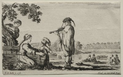 Různé postavy a krajiny: Hráč na housle, 1649. od Stefano della Bella