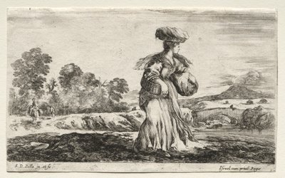 Různé postavy a krajiny: Selská žena nesoucí na hlavě košík, 1649. od Stefano della Bella