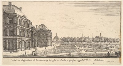 Pohled na Lucembursko ze zahradní strany Palais dOrleans, z Různé pohledy na..., 1649-51. od Stefano della Bella