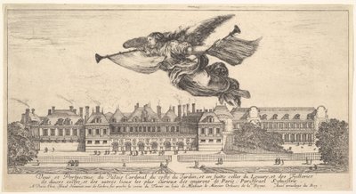 Pohled na Palais Cardinal, postava Slávy nahoře uprostřed letící doleva a..., 1649-51. od Stefano della Bella