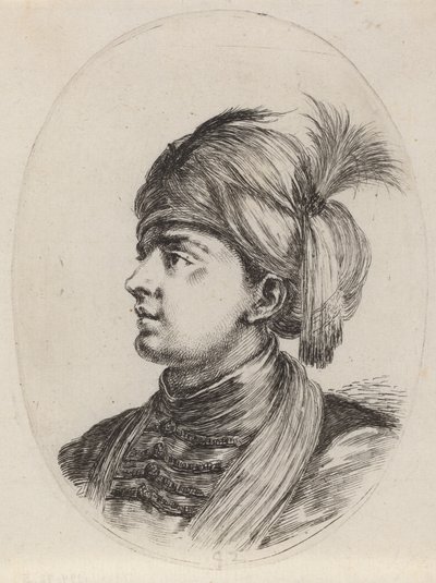 Mladý Maur v opeřeném turbanu, otočený doleva, 16491650. od Stefano della Bella