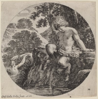Mladý satyr na břehu potoka od Stefano della Bella