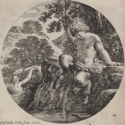 Mladý Satyr na břehu potoka, 1656. od Stefano della Bella