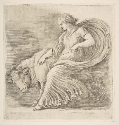 Mladá žena se snaží zastavit býka, ca. 1660. od Stefano della Bella