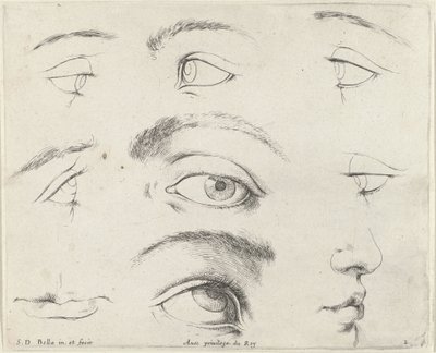 Sedm očí, dvě ústa a nos Základy kreslení (název série) I principii del disegno (název série) od Stefano della Bella