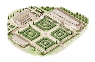 Římská vila v Bradingu, ostrov Wight (kresba 2012), asi 350-400 let (tuš a akvarel) od Stephen Conlin