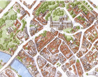 Letecký snímek města York (nakreslený v roce 1996) od Stephen Conlin