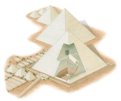 Pyramidy v Gíze, Egypt, asi 2560-2200 př. n. l. (tuš, airbrush, akvarel) od Stephen Conlin