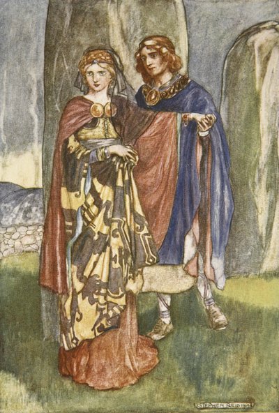 Cuchulain mluví s Emerem, ilustrace z „Cuchulain, The Hound of Ulster“ od Eleanor Hull (1860-1935) od Stephen Reid