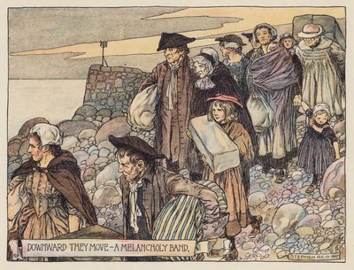 Ilustrace k filmu The Deserted Village od Olivera Goldsmithe (barevná litografie) od Stephen Reid