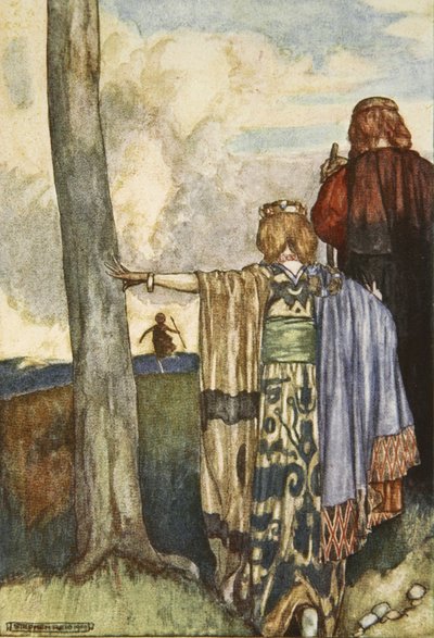 Queen Maeve se setkává s Cuchulainem, ilustrace z „Cuchulain, The Hound of Ulster“ od Eleanor Hull (1860-1935) od Stephen Reid