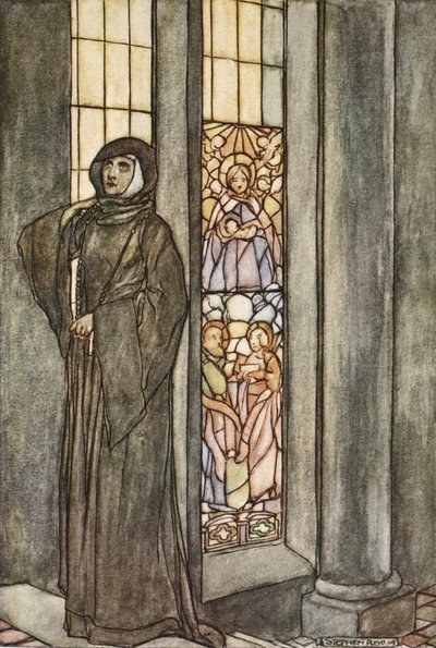 Slyšela znovu a znovu volat své vlastní jméno, ilustrace z „The High Deeds of Finn, and other Bardic Romances of Ancient Ireland“ od T.W. Rolleston (barva lito) od Stephen Reid