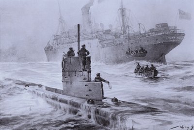 Versenkung des britischen Handelsschiffs Linda Blanche durch das deutsche U-Boot U-21 vor Liverpool, Erster Weltkrieg, 30. Januar 1915 von Willy  Stoewer 