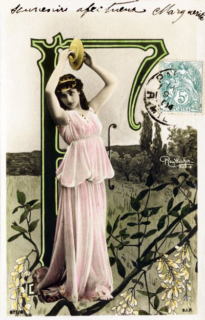 F: Mlle Beauregard, umělec z 1900 - Abeceda na pohlednici od Studio Reutlinger