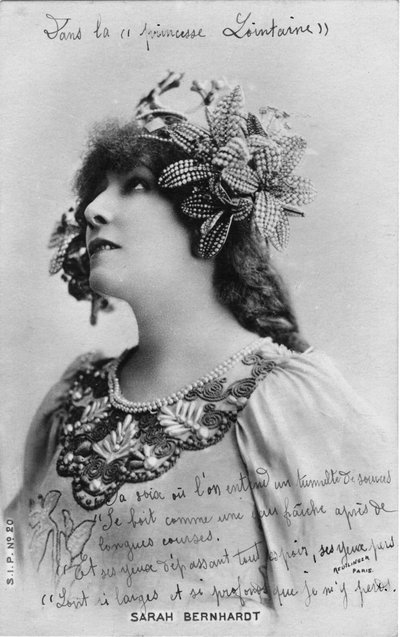 Henriette Rosine Bernard aka Sarah Bernhardt (1844-1923) v roli „Vzdálené princezny“, hra Edmonda Rostanda (č/b foto) od Studio Reutlinger
