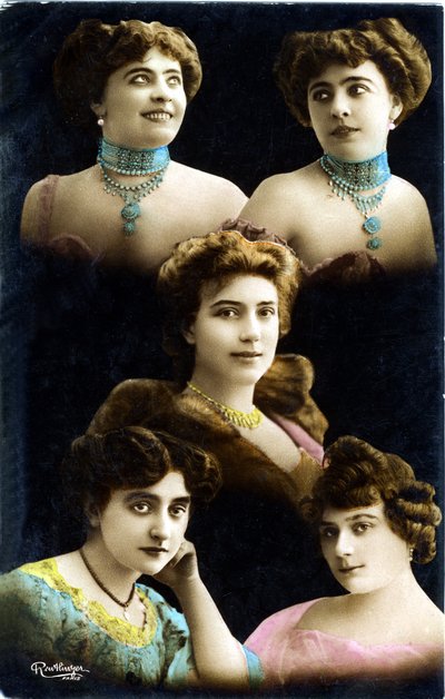 Pohlednice počátku 20. století: mozaika tváří 5 mladých žen (foto) od Studio Reutlinger