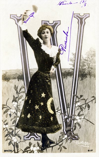 W : Liane De Pougy , tanečnice a courstisane z la Belle Epoque -- abeceda na pohlednici od Studio Reutlinger