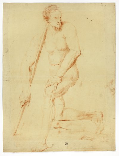 Akademický mužský akt opírající se o personál od Style of Pompeo Girolamo Batoni