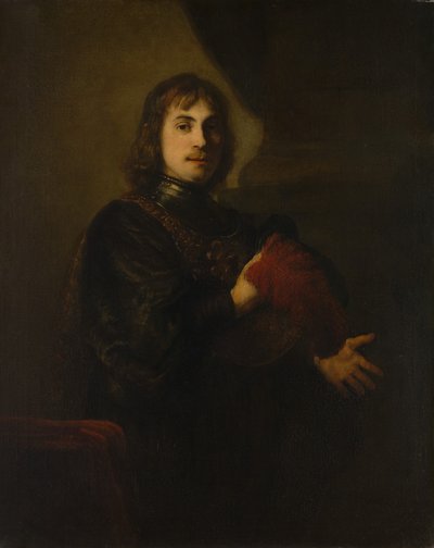 Portrét muže s náprsníkem a opeřeným kloboukem. od Style of Rembrandt
