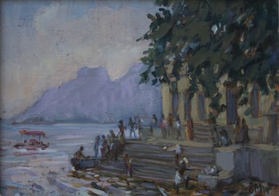 Mytí na schodech v Udaipuru, 2012, od Sue Wales