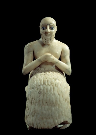 Umění Mezopotámie: socha Intendanta Ebih-ila. Socha albastra, lastury, lapis-lazuli a břidlice, kolem roku 2500 př.n.l. od Sumerian Mesopotamian School